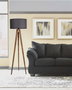 Opviq Lámpara de Pie de Madera con Pantalla de Tela Gris